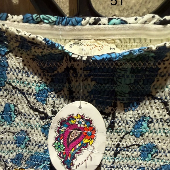 MAGAZINE Strapless Maxi Boho Dress Cotton Stretchy Top Yellow Blue Fuchia SZ M - Picture 3 of 5